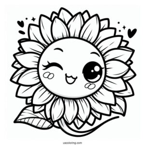 Cute Winking Sunflower Coloring In