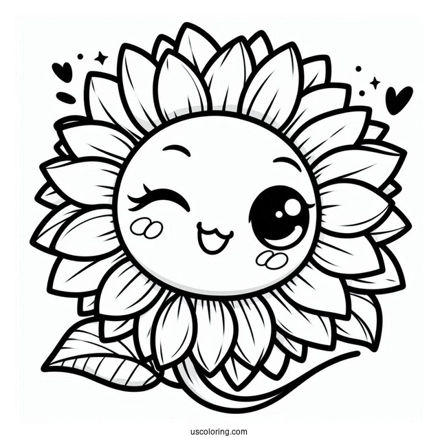 Cute Winking Sunflower Coloring In