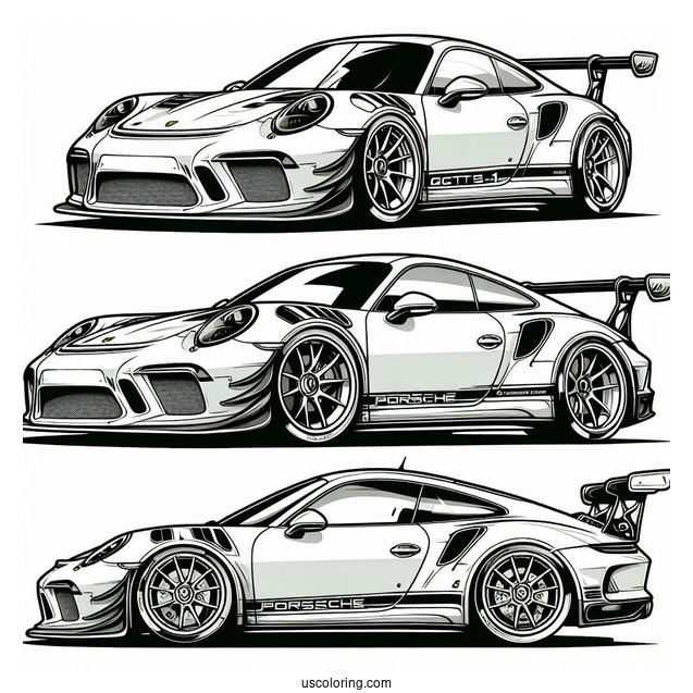 Porsche Coloring Page GT3 Angled View