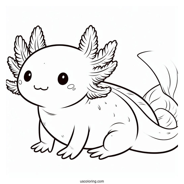 Chubby Axolotl Coloring Page Sitting