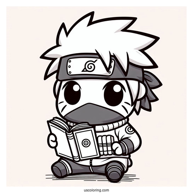 Kawaii Kakashi Coloring Page Holding An Icha Icha Book For Kids