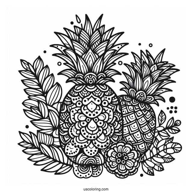 Beautiful Floral Pineapple Coloring Page for Adults