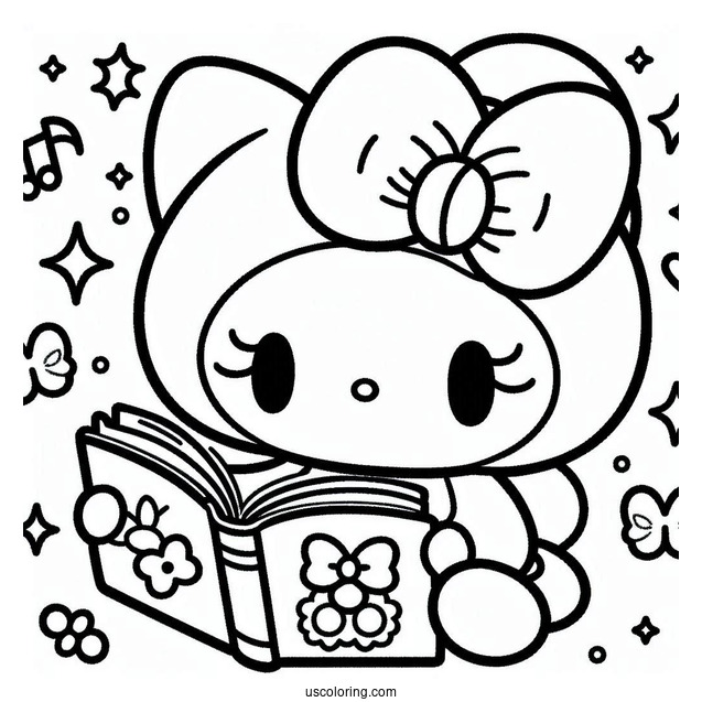 My Melody Coloring Page Reading Book With Flat And Risu