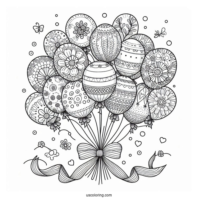Bunch Of Balloons With Patterns And Ribbon