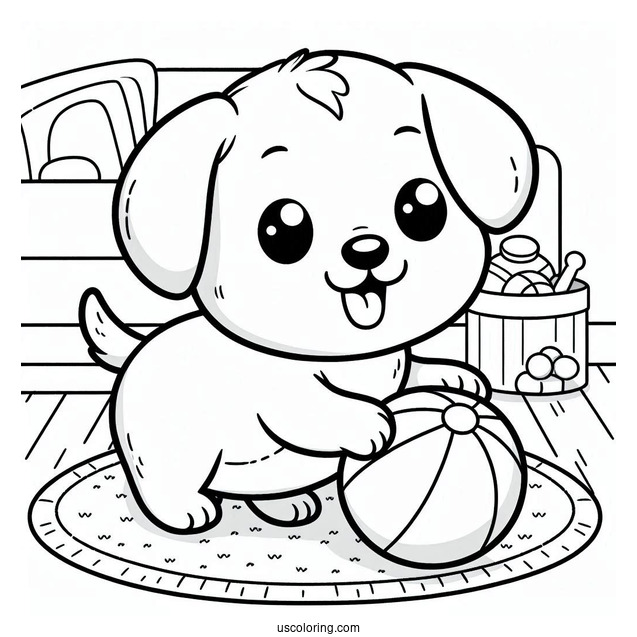 Easy Outline Of Puppy Playing Indoors Coloring Sheet