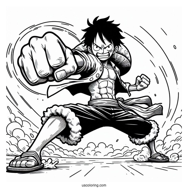 Luffy Coloring Page Doing Gatling Punch Attack