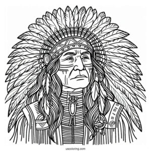 Native American Coloring Page Chief Wearing Headdress And Traditional Clothing Coloring Page