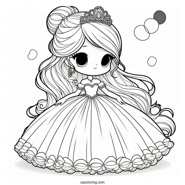 Cartoon Princess Coloring Page In Ball Gown