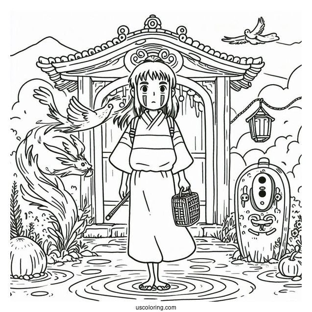 Studio Ghibli Coloring Page of Spirited Away Chihiro In The Spirit World