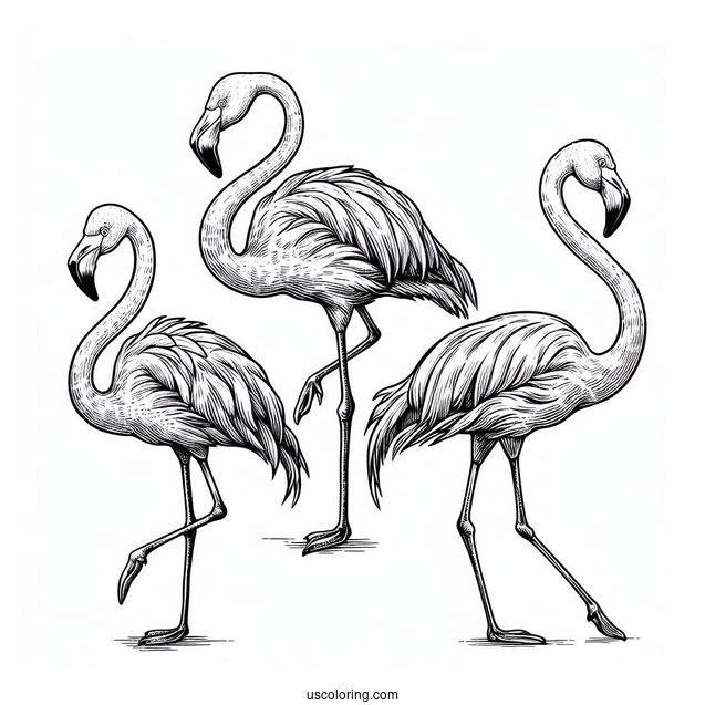 Three Realistic Looking Flamingos