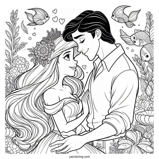 Coloring Sheet Of Ariel And Prince Eric In Love