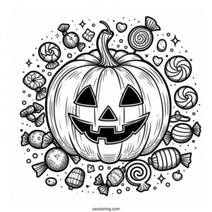 Pumpkin Coloring Page Of Jack O Lantern Full Of Candies