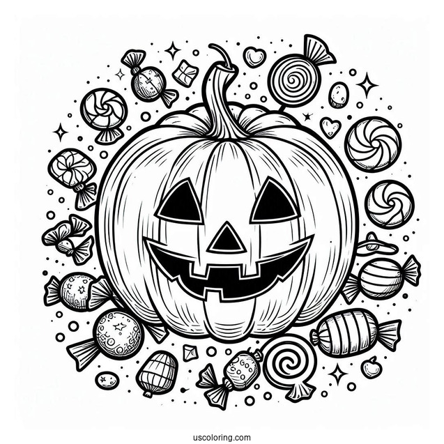 Pumpkin Coloring Page Of Jack O Lantern Full Of Candies