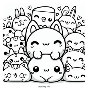 Kawaii Smiling Critters Coloring Page On Top Of Each Other