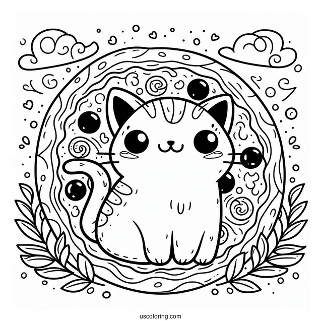 Cat Shaped Pizza Coloring Page