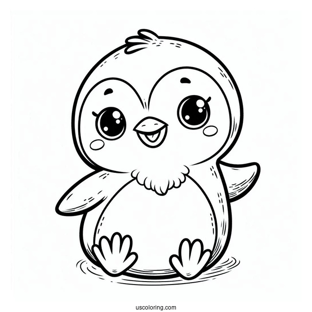 Cute Happy Penguin Coloring In For Preschoolers