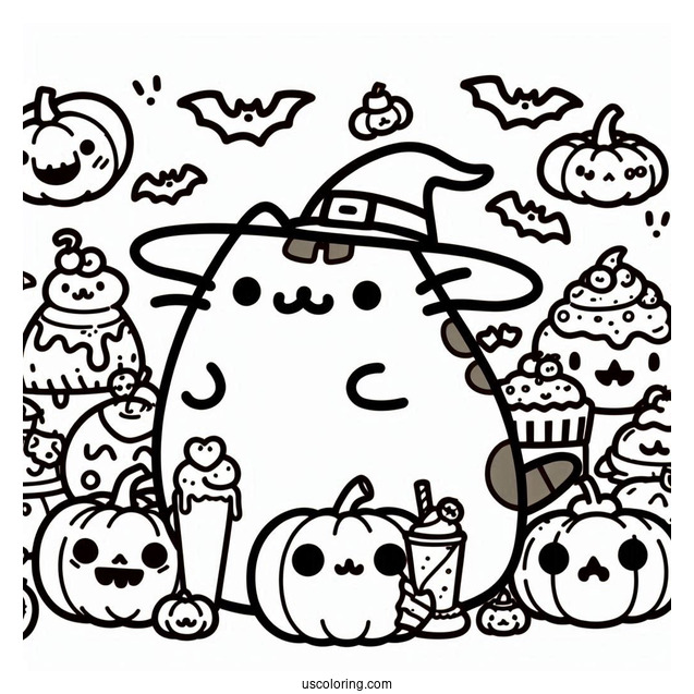 Halloween Themed Pusheen To Color