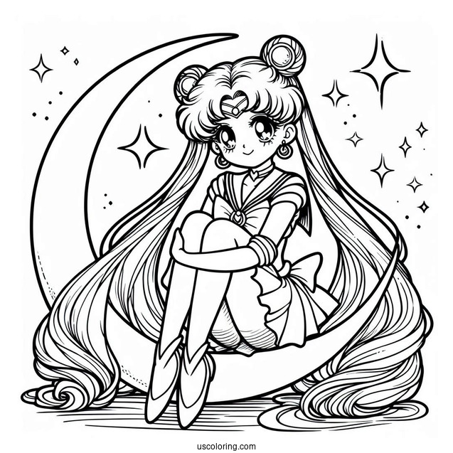 Sailor Moon Sitting On Crescent Moon
