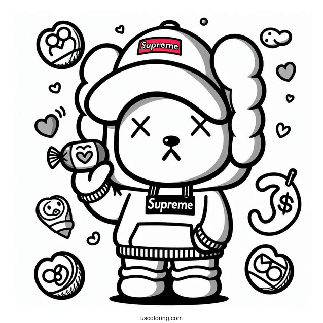 KAWS Coloring Page Companion In Supreme Sweater