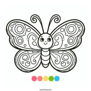 Cartoon Butterfly Coloring Page With Rounded Wings For Preschoolers
