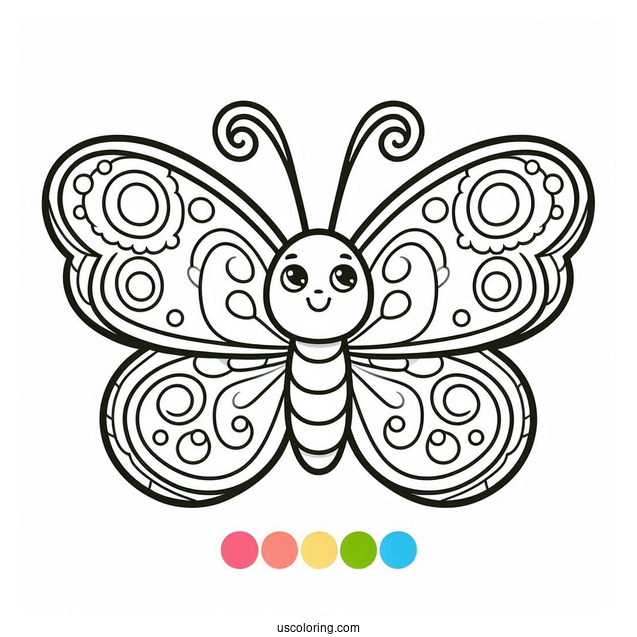 Cartoon Butterfly Coloring Page With Rounded Wings For Preschoolers