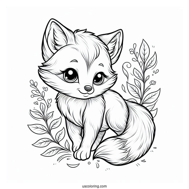 Realistic Baby Fox Coloring Page In Nature
