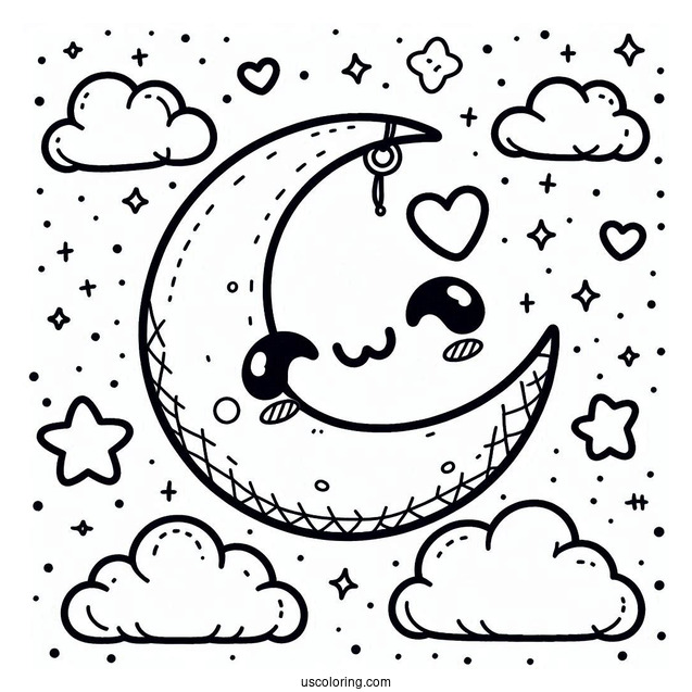 Cute Kawaii Stitched Moon To Color
