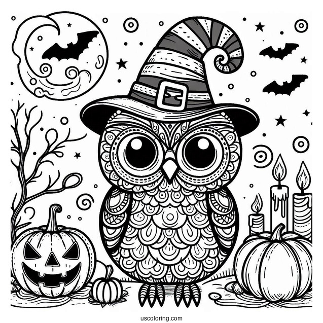 Coloring Sheet Of Halloween Themed Owl