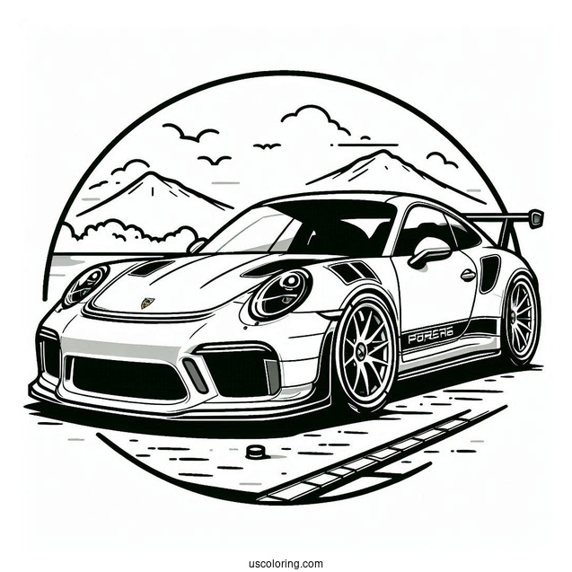 Easy Porsche Coloring Page GT3 RS Outline For Kids
