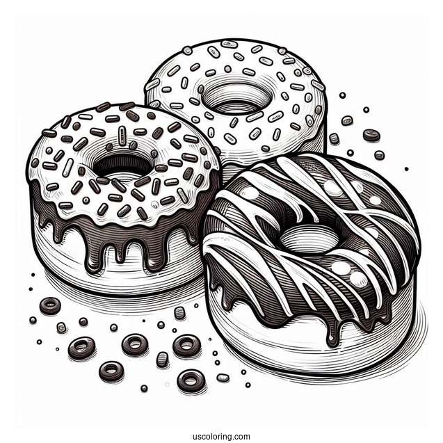 Three Donuts With Glazed, Chocolate and Sprinkles