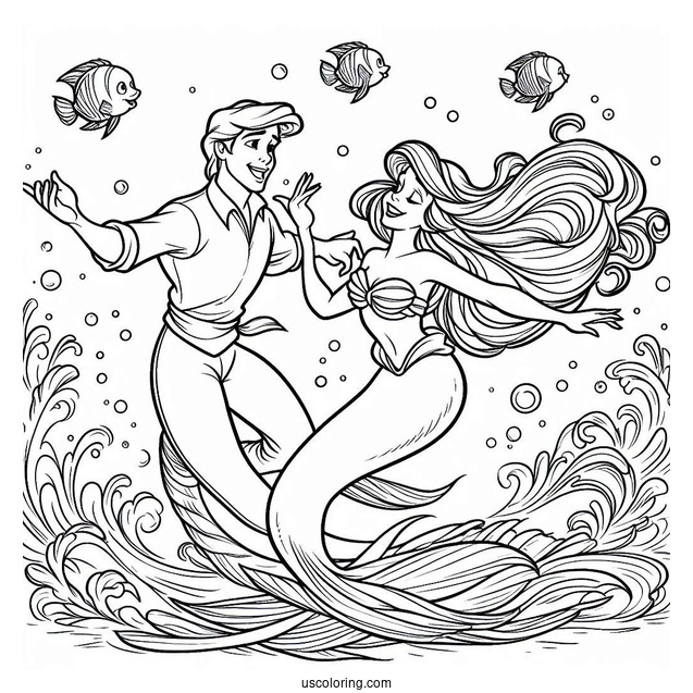 Coloring Sheet Of Ariel Dancing With Triton