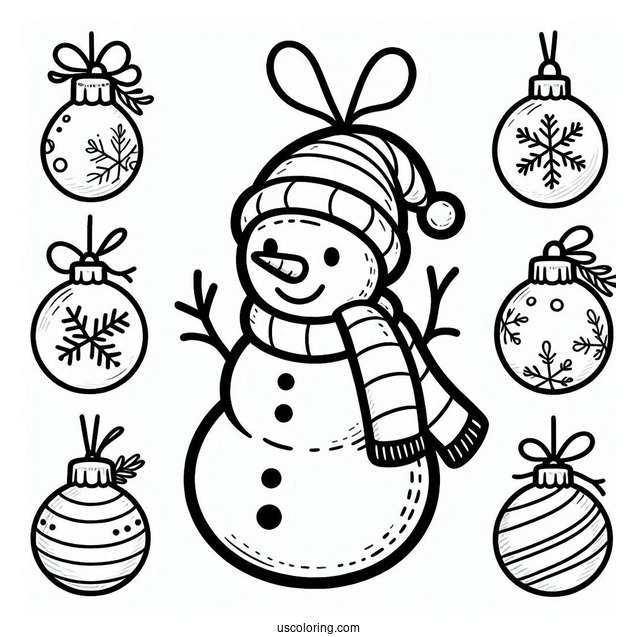 Snowman Christmas Ornament To Color