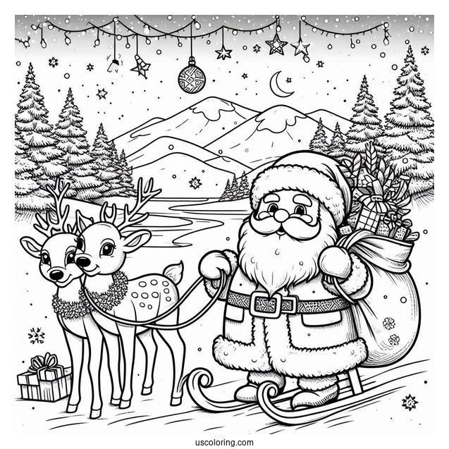 Santa Claus And Rudolph At The North Pole