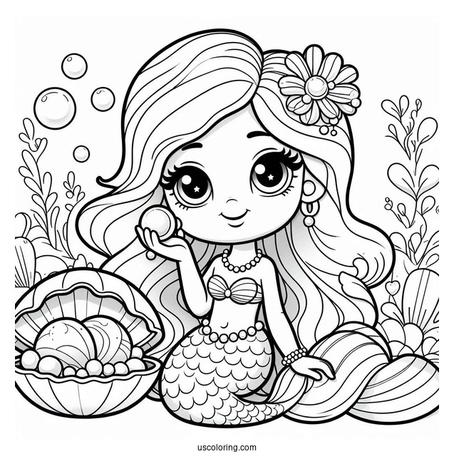 Mermaid Polly Pocket Coloring Page Holding Mussel With Pearl
