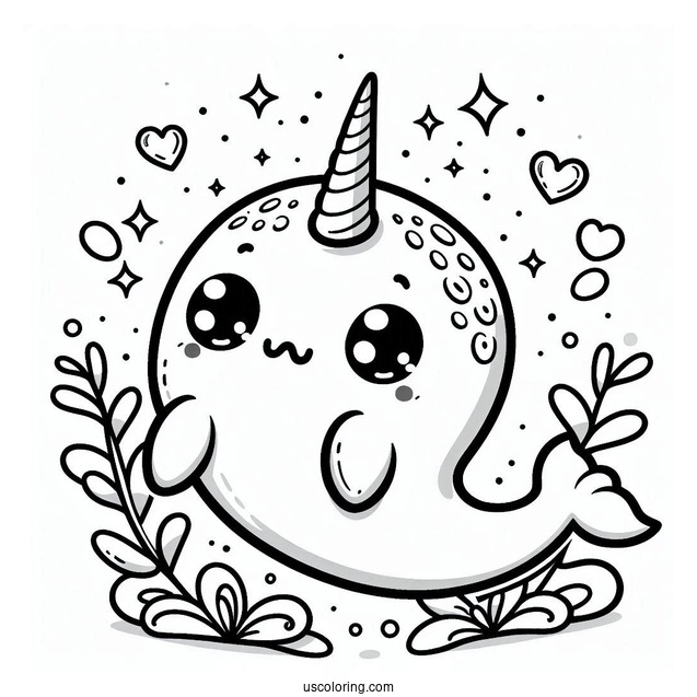 Kawaii Baby Narwhal Coloring Page For Kids