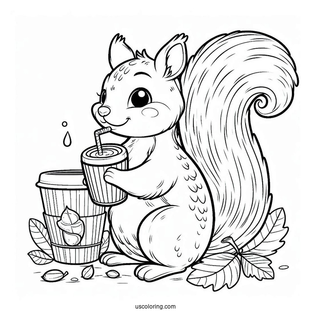 Squirrel Coloring Page Drinking Chestnut Beverage For Kids
