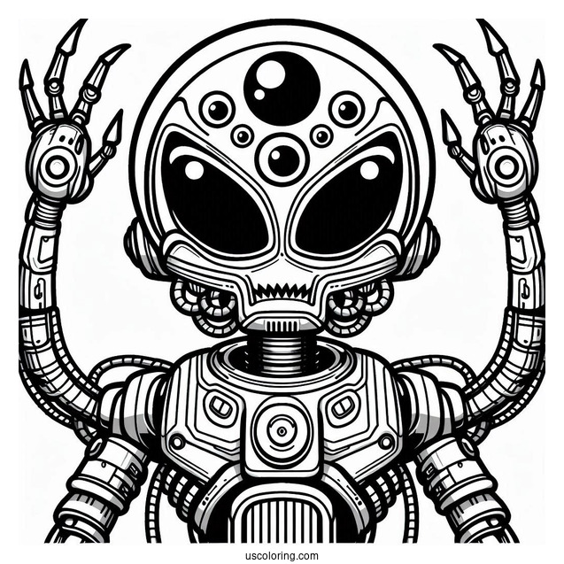 Evil Alien Robot Coloring Sheet