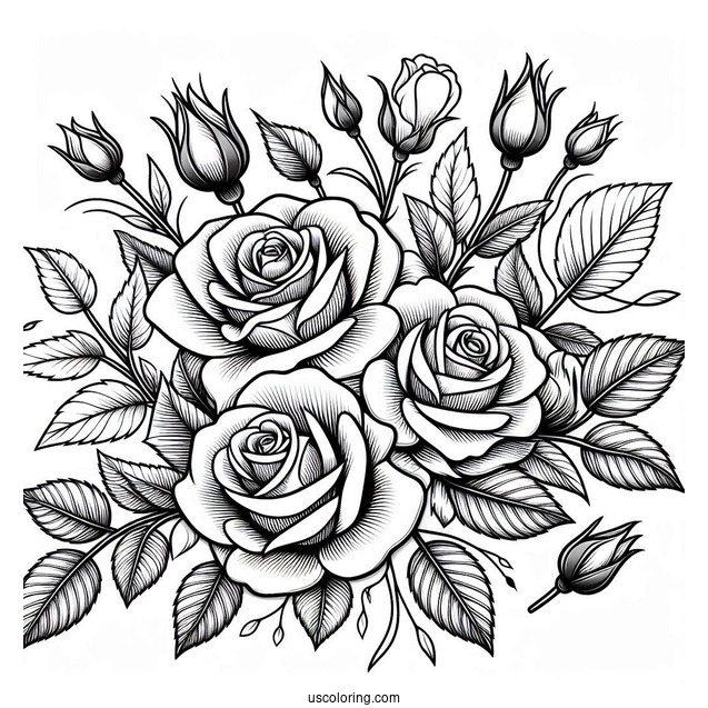 Blooming Roses Coloring Sheet