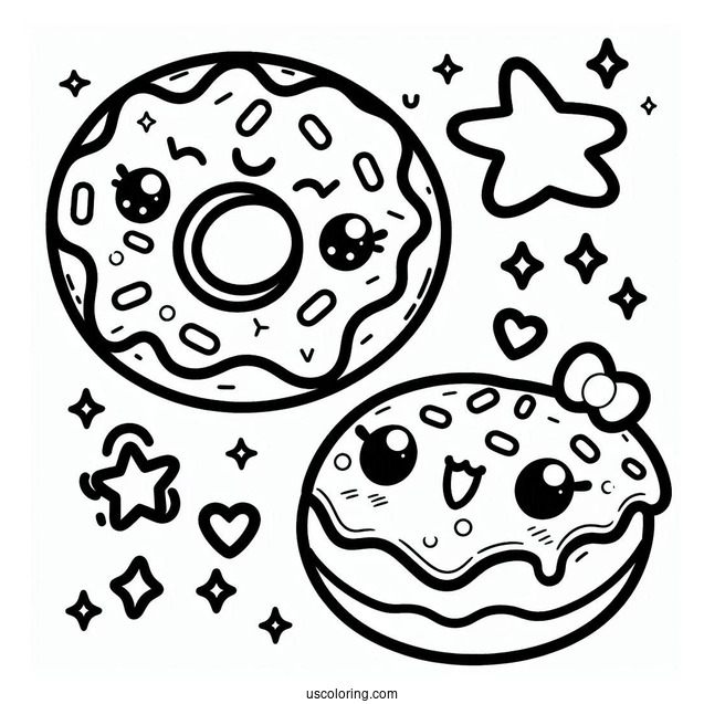 Super Cute Donut Kawaii Coloring Sheet For Kids