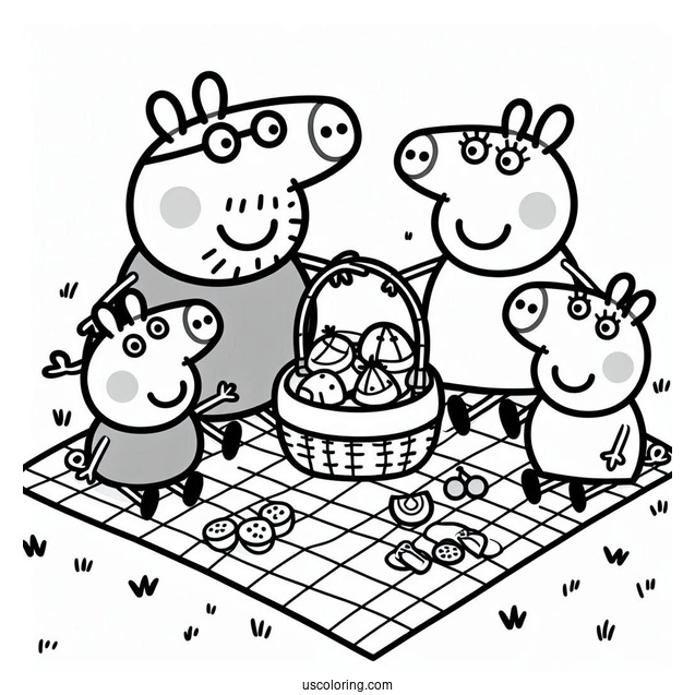 Peppa Pig Family Having A Picnic Coloring Page