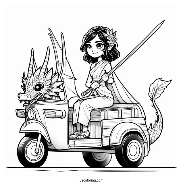 Raya Sitting On Top Of Tuk Tuk With Her Sword