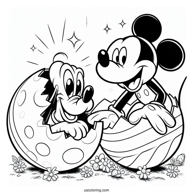 Pluto Coloring Page Coming Out Of Easter Egg To Surprise Mickey Mouse