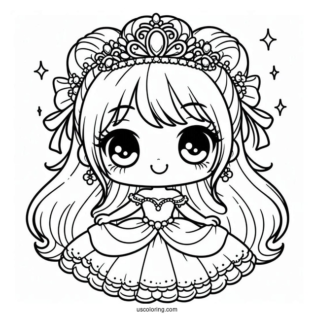 Cute Chibi Princess Coloring Page For Preschoolers