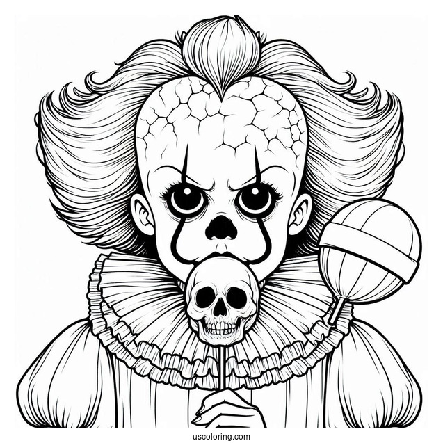 Pennywise Holding A Skull Lollipop Coloring Page