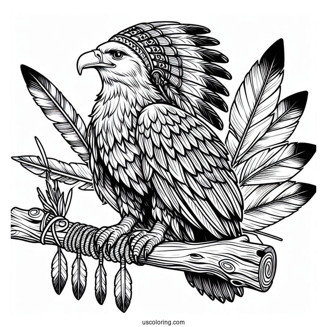 Eagle Perched On Native American Coloring Page Warrior's Arm
