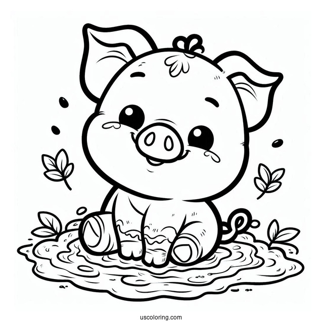 Happy Pig Sitting In Mud