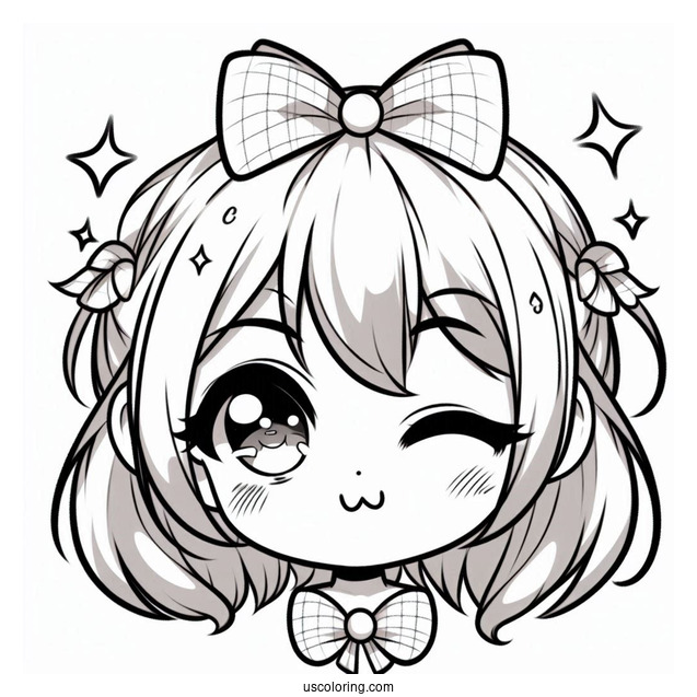 Winking Chibi Girl Coloring Page