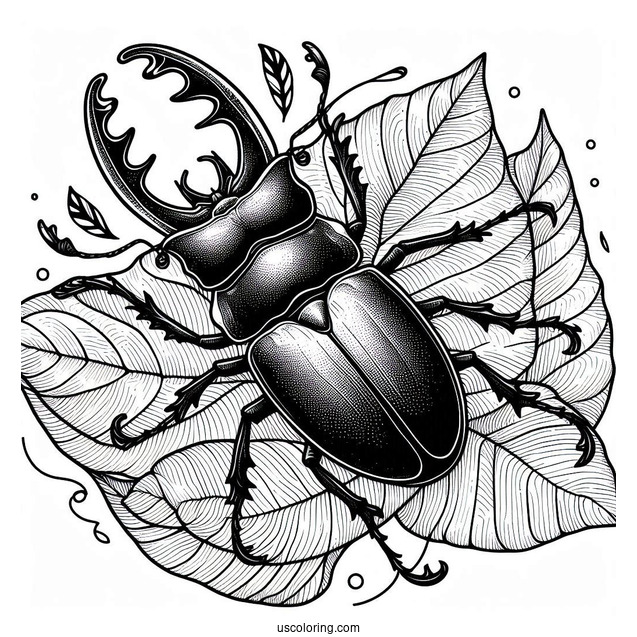 Scary Large Stag Beetle Coloring Page On Leaf
