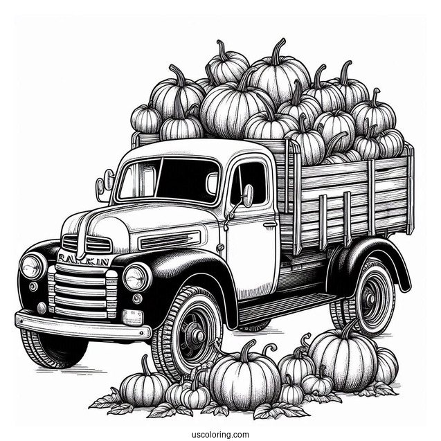 Vintage Truck Full Of Pumpkins Coloring Page
