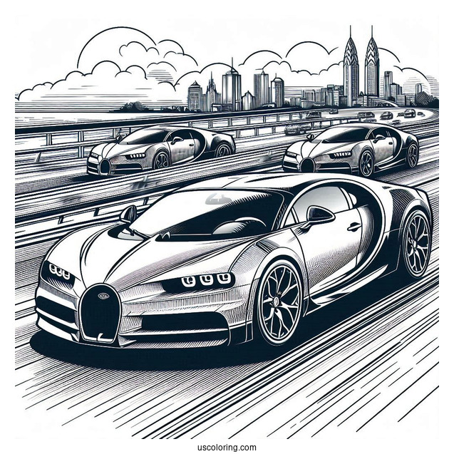 Three Bugatti Coloring Page Chiron On The Road